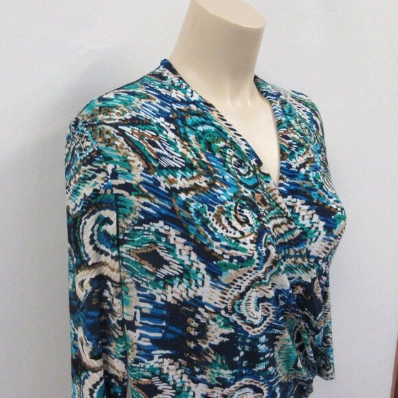EVAN PICONE Jersey Knit Faux Wrap Dress Womens 12 Blue Geometric Paisley Print1 - Picture 2 of 12